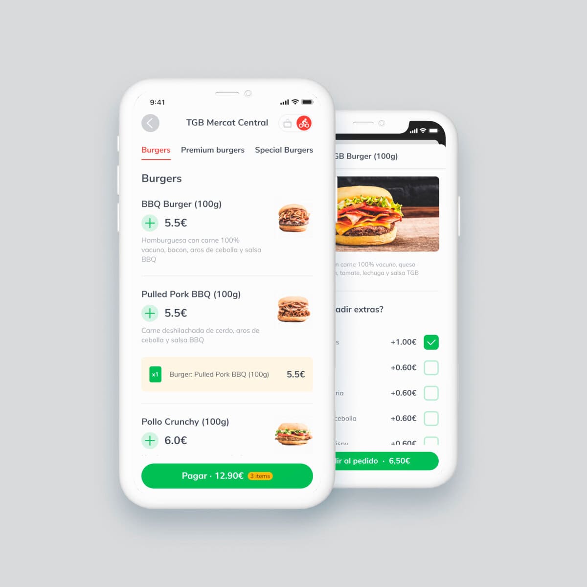 Smartphone mostrando una aplicación móvil para pedir comida en los restaurantes
